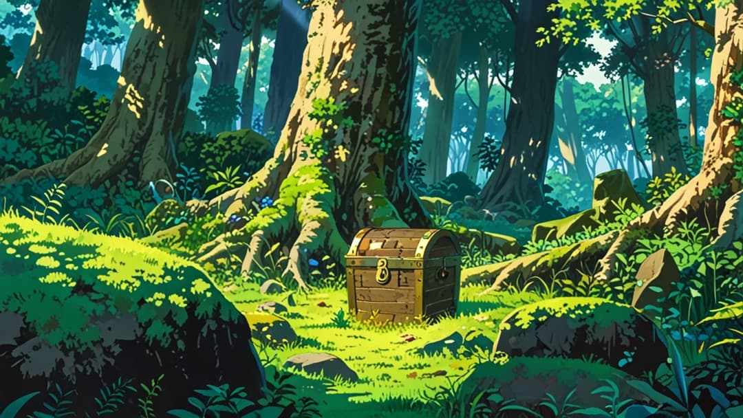 chest in the middle of a forest